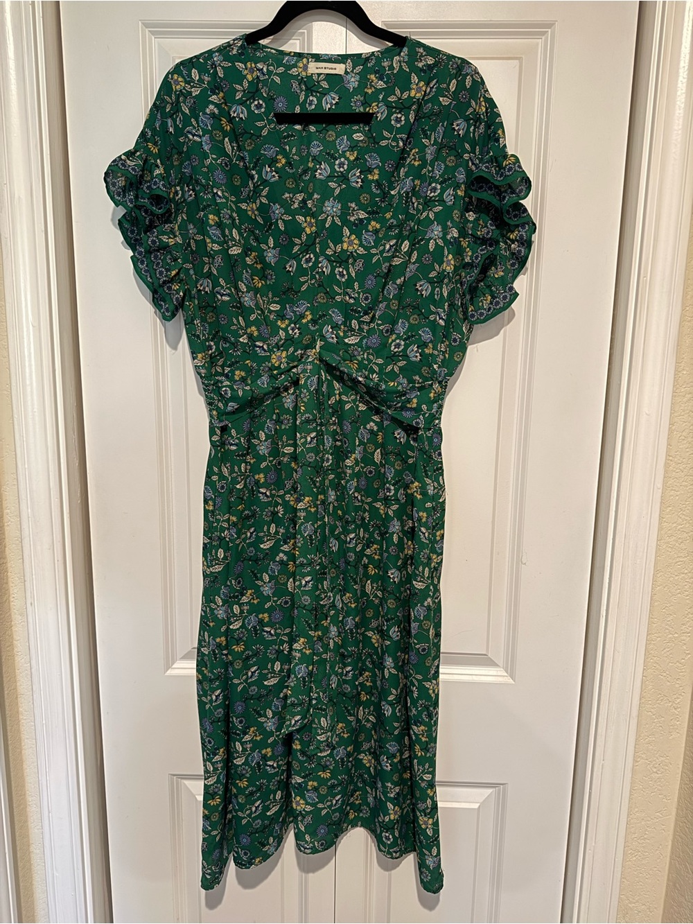 Max Studio Green Floral Midi Dress with Tie-Front